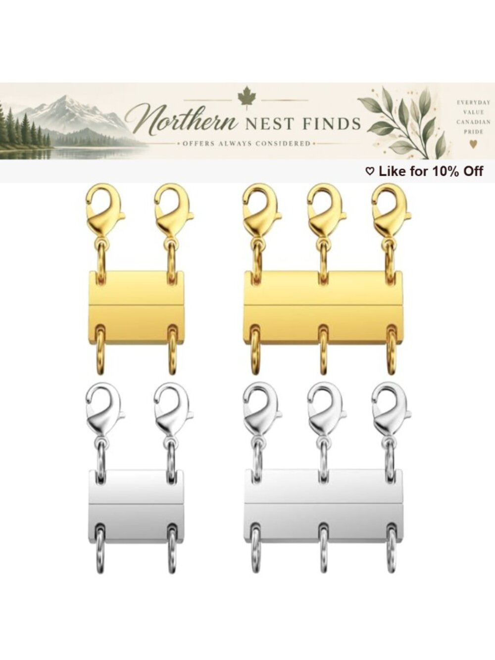4 Pc Necklace Layering Clasp 18K Gold Silver Plated Stainless Steel Separator